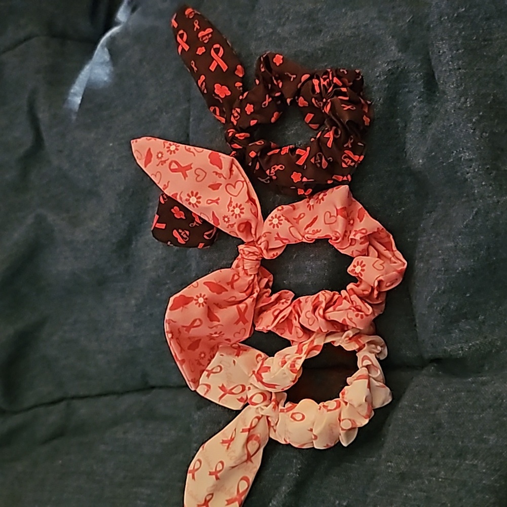 Breast cancer ribbon hair ties